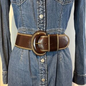 DKNY vintage genuine brown leather wide fashion belt size small